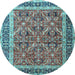 Round Machine Washable Persian Light Blue Traditional Rug, wshtr4065lblu