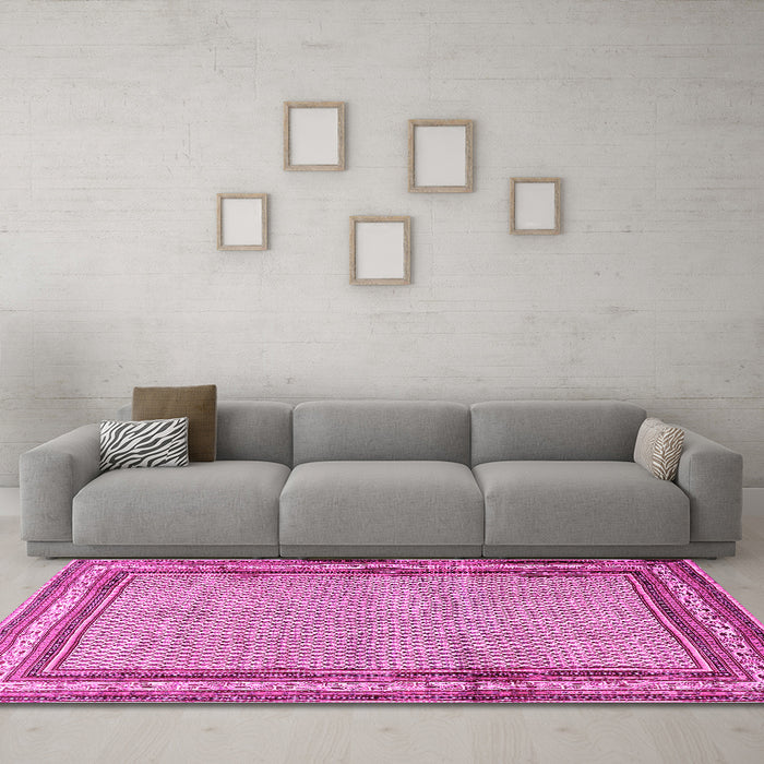Machine Washable Persian Pink Traditional Rug in a Living Room, wshtr4066pnk