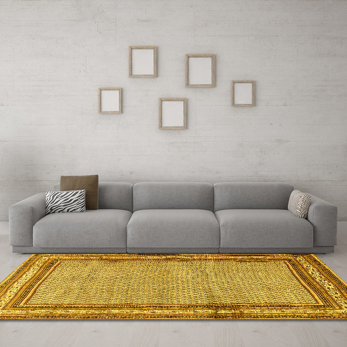 Machine Washable Persian Yellow Traditional Rug in a Living Room, wshtr4066yw