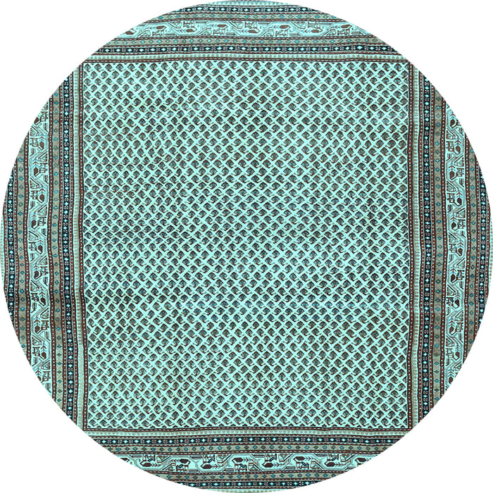 Round Machine Washable Persian Light Blue Traditional Rug, wshtr4066lblu