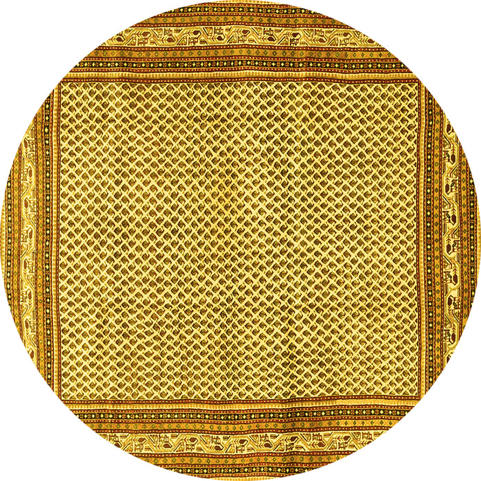 Round Machine Washable Persian Yellow Traditional Rug, wshtr4066yw