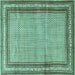 Square Machine Washable Persian Turquoise Traditional Area Rugs, wshtr4066turq