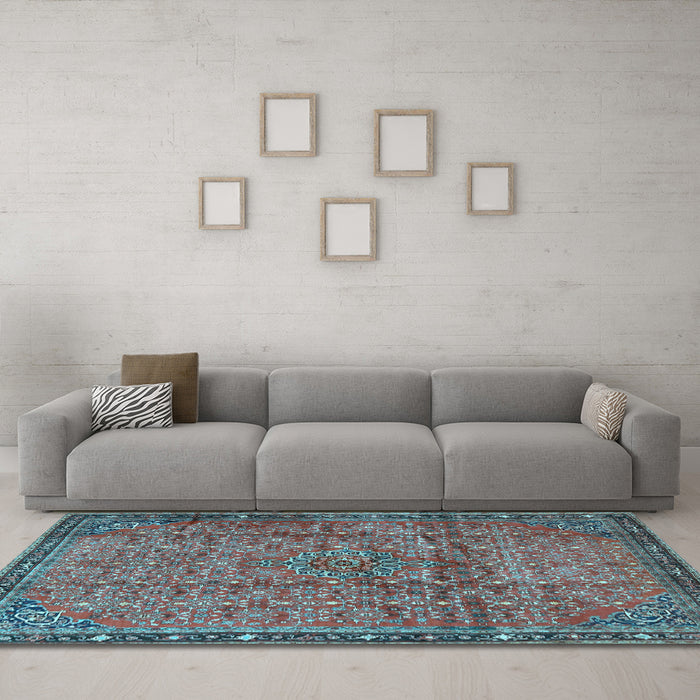 Machine Washable Persian Light Blue Traditional Rug in a Living Room, wshtr4067lblu