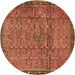 Round Machine Washable Persian Brown Traditional Rug, wshtr4067brn