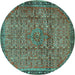 Round Machine Washable Persian Turquoise Traditional Area Rugs, wshtr4067turq