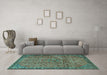 Machine Washable Persian Turquoise Traditional Area Rugs in a Living Room,, wshtr4067turq