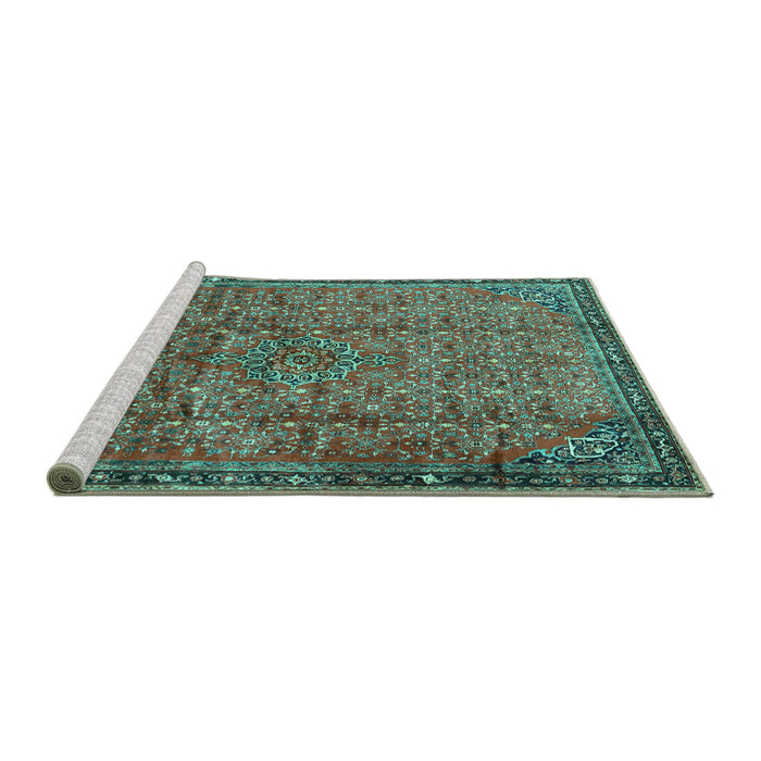 Sideview of Machine Washable Persian Turquoise Traditional Area Rugs, wshtr4067turq