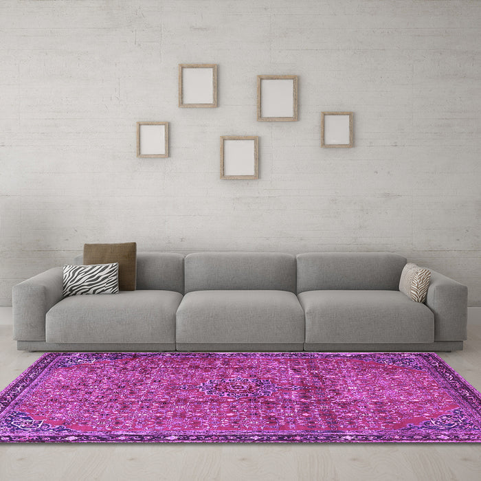 Machine Washable Persian Purple Traditional Area Rugs in a Living Room, wshtr4067pur