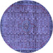 Round Machine Washable Persian Blue Traditional Rug, wshtr4067blu