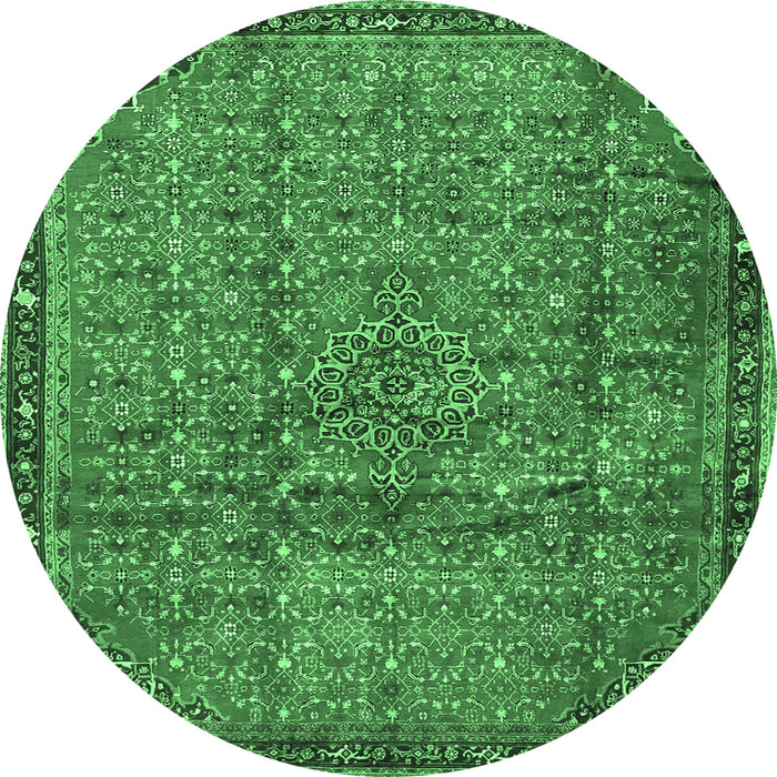 Round Persian Emerald Green Traditional Rug, tr4067emgrn