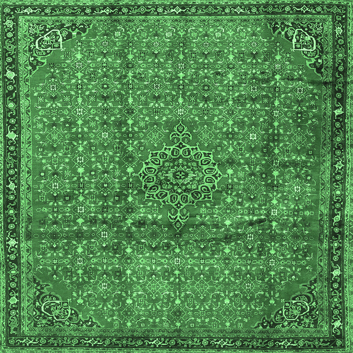 Square Machine Washable Persian Emerald Green Traditional Area Rugs, wshtr4067emgrn