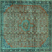 Square Machine Washable Persian Turquoise Traditional Area Rugs, wshtr4067turq