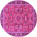 Round Machine Washable Persian Pink Traditional Rug, wshtr4068pnk