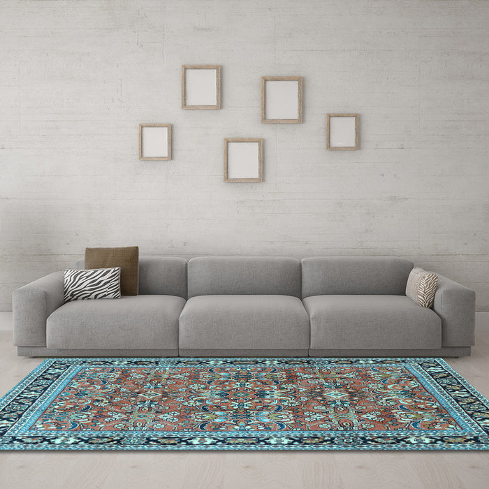 Machine Washable Persian Light Blue Traditional Rug in a Living Room, wshtr4068lblu