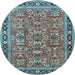 Round Machine Washable Persian Light Blue Traditional Rug, wshtr4068lblu