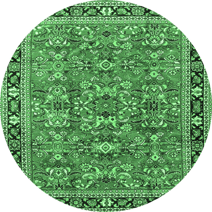 Round Persian Emerald Green Traditional Rug, tr4068emgrn