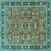 Square Machine Washable Persian Turquoise Traditional Area Rugs, wshtr4068turq