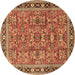 Round Machine Washable Persian Brown Traditional Rug, wshtr4068brn