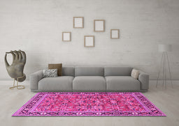 Machine Washable Persian Pink Traditional Rug in a Living Room, wshtr4068pnk