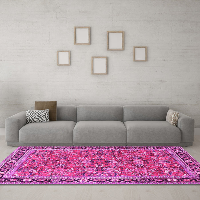 Machine Washable Persian Pink Traditional Rug in a Living Room, wshtr4068pnk