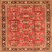 Round Machine Washable Persian Orange Traditional Area Rugs, wshtr4068org