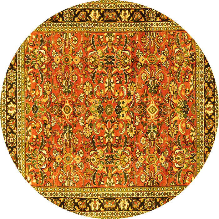 Round Machine Washable Persian Yellow Traditional Rug, wshtr4068yw