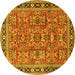 Round Machine Washable Persian Yellow Traditional Rug, wshtr4068yw