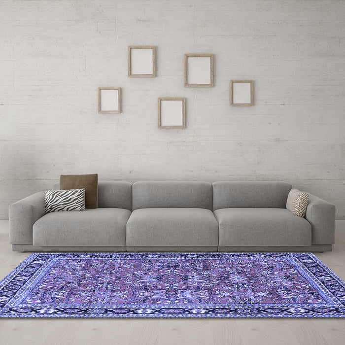 Machine Washable Persian Blue Traditional Rug in a Living Room, wshtr4068blu