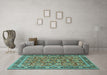 Machine Washable Persian Turquoise Traditional Area Rugs in a Living Room,, wshtr4068turq