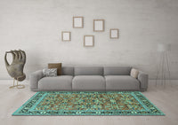 Machine Washable Persian Turquoise Traditional Rug, wshtr4068turq