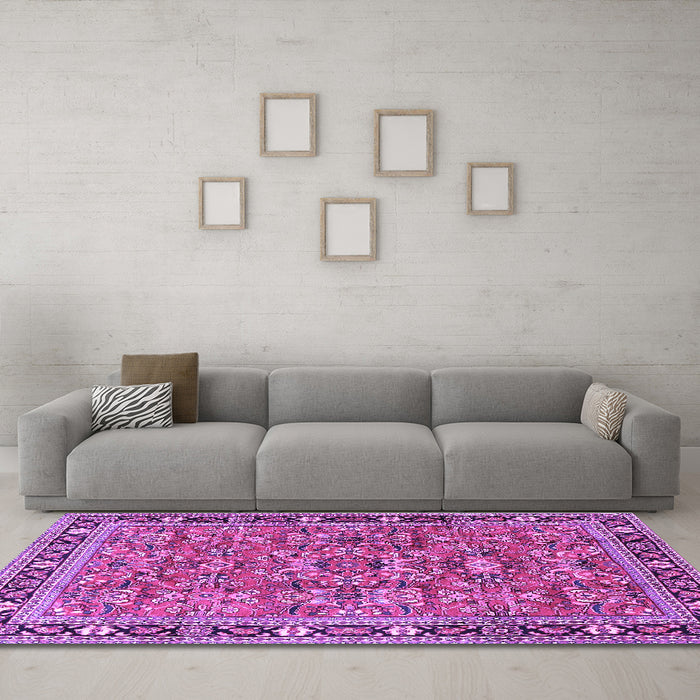 Machine Washable Persian Purple Traditional Area Rugs in a Living Room, wshtr4068pur
