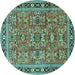 Round Machine Washable Persian Turquoise Traditional Area Rugs, wshtr4068turq