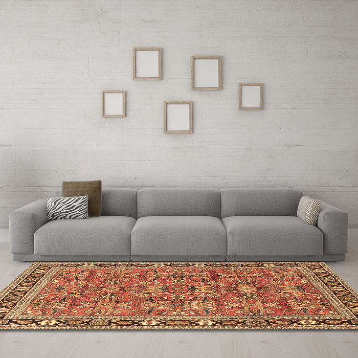 Machine Washable Persian Brown Traditional Rug in a Living Room,, wshtr4068brn