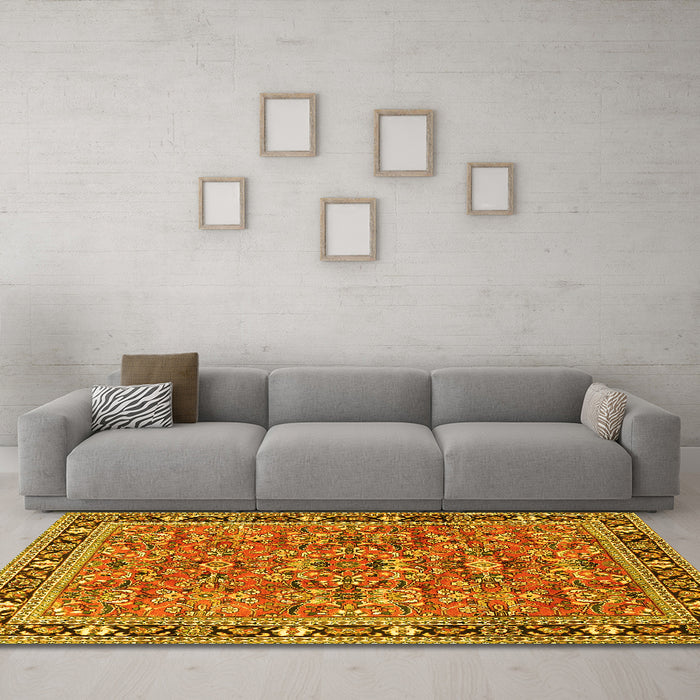 Machine Washable Persian Yellow Traditional Rug in a Living Room, wshtr4068yw