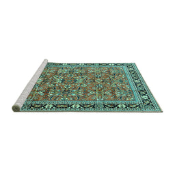Sideview of Machine Washable Persian Turquoise Traditional Area Rugs, wshtr4068turq