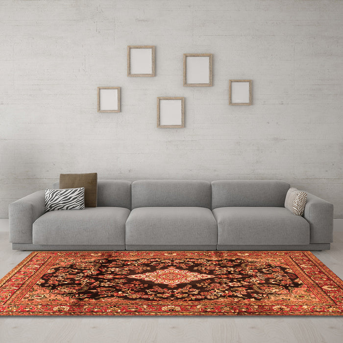 Machine Washable Persian Orange Traditional Area Rugs in a Living Room, wshtr4069org