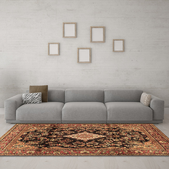 Machine Washable Persian Brown Traditional Rug in a Living Room,, wshtr4069brn