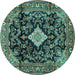 Round Machine Washable Persian Turquoise Traditional Area Rugs, wshtr4069turq