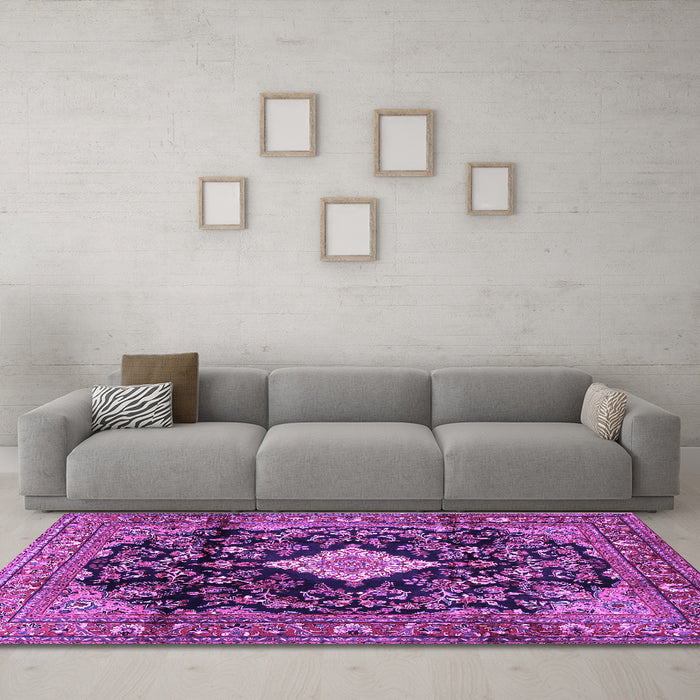 Machine Washable Persian Purple Traditional Area Rugs in a Living Room, wshtr4069pur