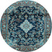 Round Machine Washable Persian Light Blue Traditional Rug, wshtr4069lblu