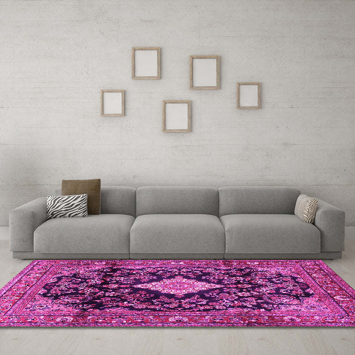 Machine Washable Persian Pink Traditional Rug in a Living Room, wshtr4069pnk