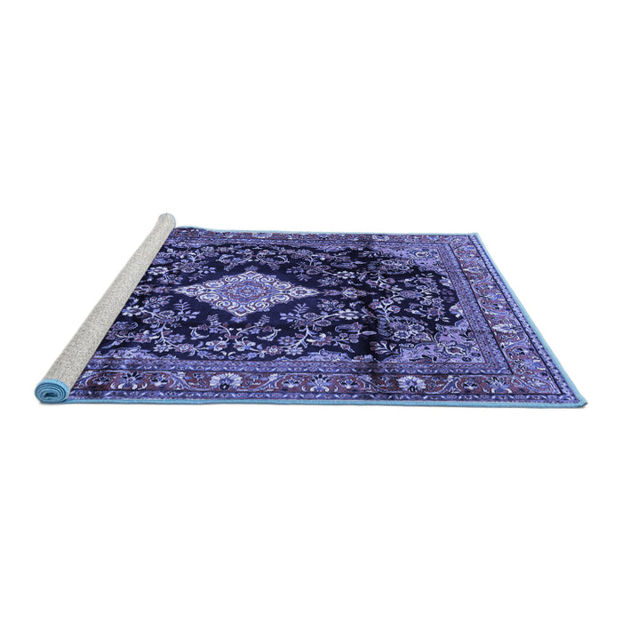 Sideview of Machine Washable Persian Blue Traditional Rug, wshtr4069blu
