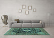 Machine Washable Persian Turquoise Traditional Area Rugs in a Living Room,, wshtr4069turq