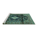 Sideview of Machine Washable Persian Turquoise Traditional Area Rugs, wshtr4069turq