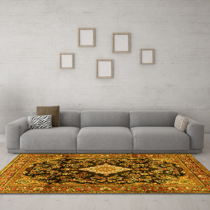 Machine Washable Persian Yellow Traditional Rug in a Living Room, wshtr4069yw