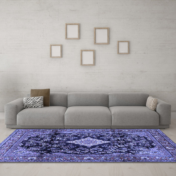 Machine Washable Persian Blue Traditional Rug in a Living Room, wshtr4069blu
