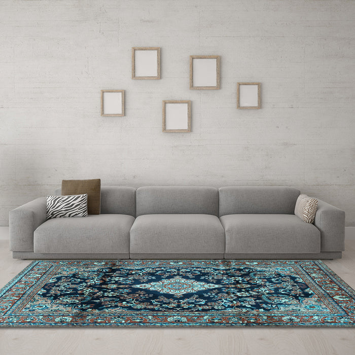 Machine Washable Persian Light Blue Traditional Rug in a Living Room, wshtr4069lblu