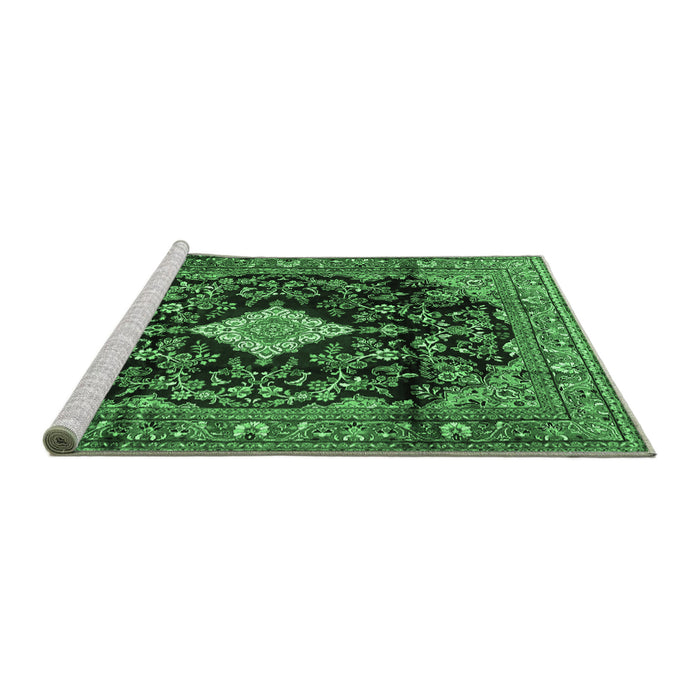 Sideview of Machine Washable Persian Emerald Green Traditional Area Rugs, wshtr4069emgrn