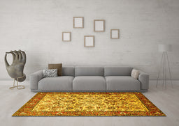 Machine Washable Persian Yellow Traditional Rug in a Living Room, wshtr406yw