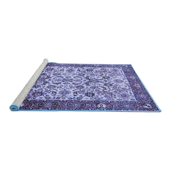 Sideview of Machine Washable Persian Blue Traditional Rug, wshtr406blu